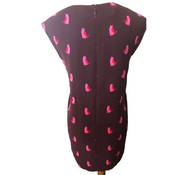 Ann Taylor Loft dark grape colored sheath dress with cat print in Barbie pink XS - Picture 7 of 14
